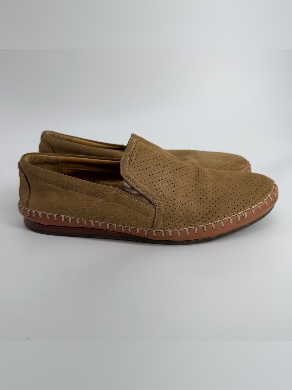 Trask Mens Tan Suede Slip On Loafers Perforated Shoes Size 9M